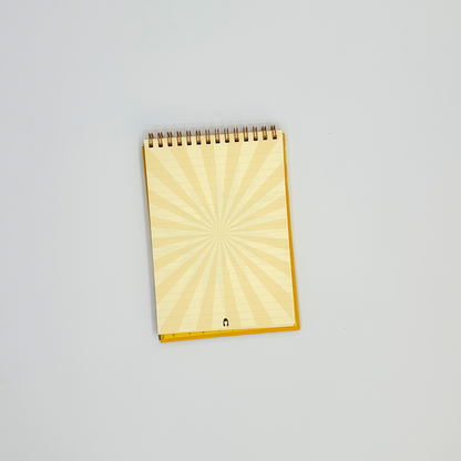 Notepad page with a sunburst pattern on a white background