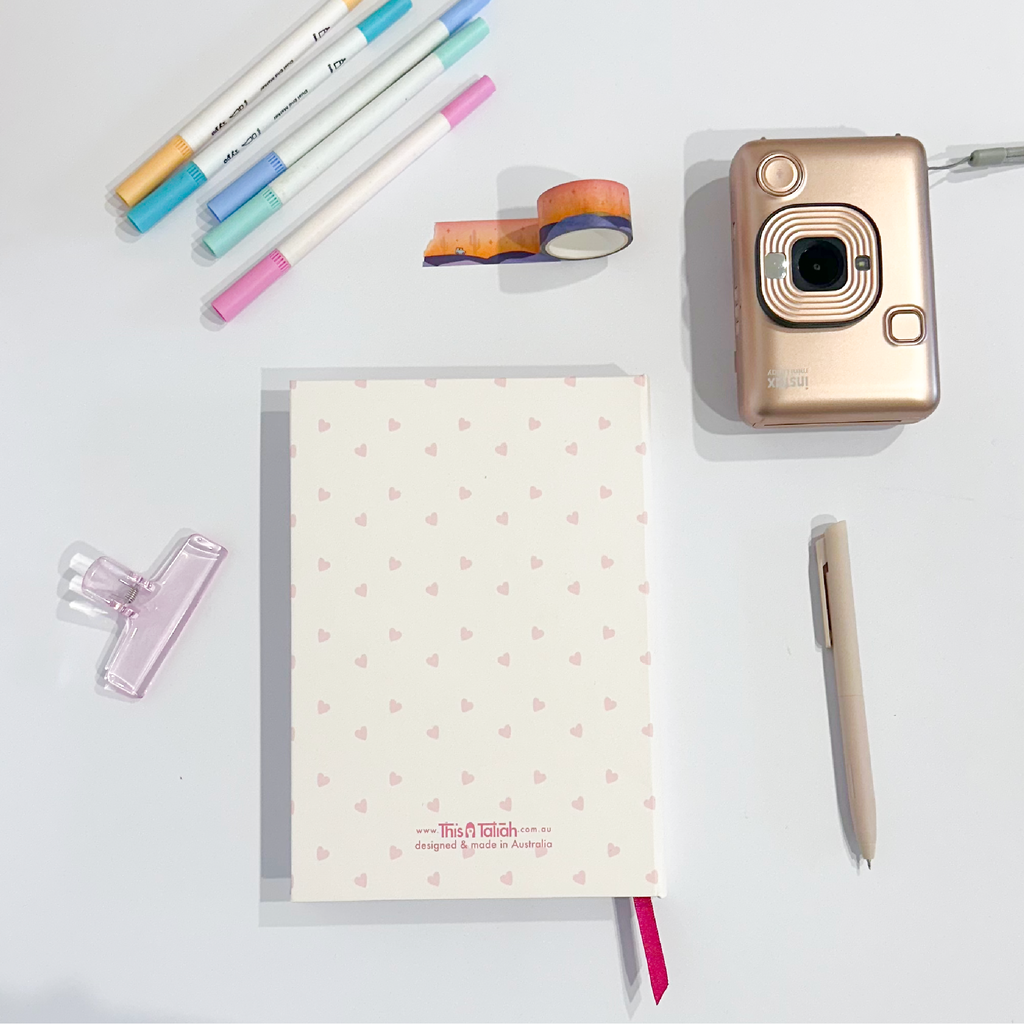 Mini-Pink Hearts Hand-Stitched Journal | Handmade Notebook Australia
