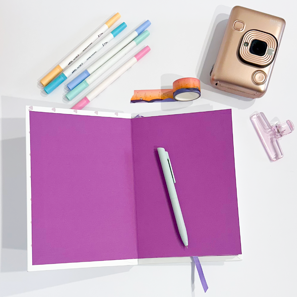 Mini-Purple Hearts Hand-Stitched Journal | Handmade Notebook Australia