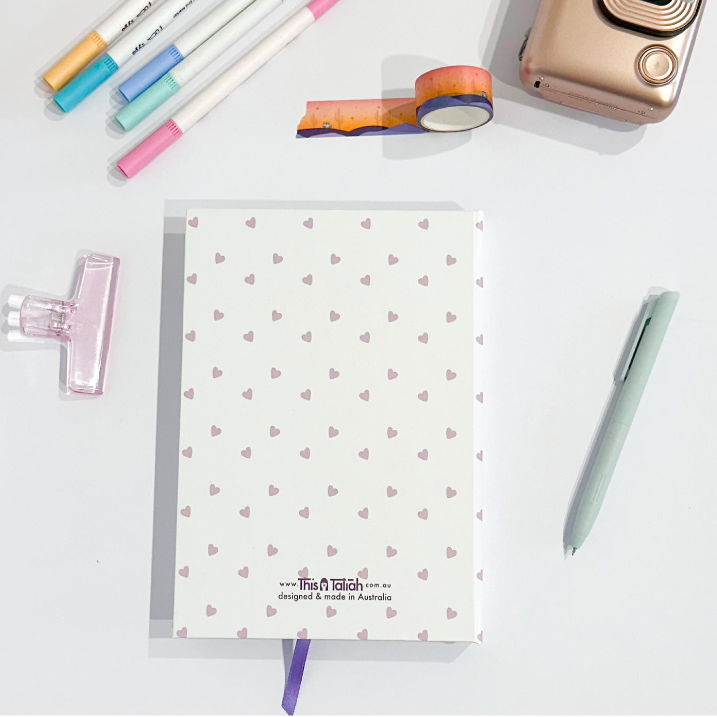 Mini-Purple Hearts Hand-Stitched Journal | Handmade Notebook Australia