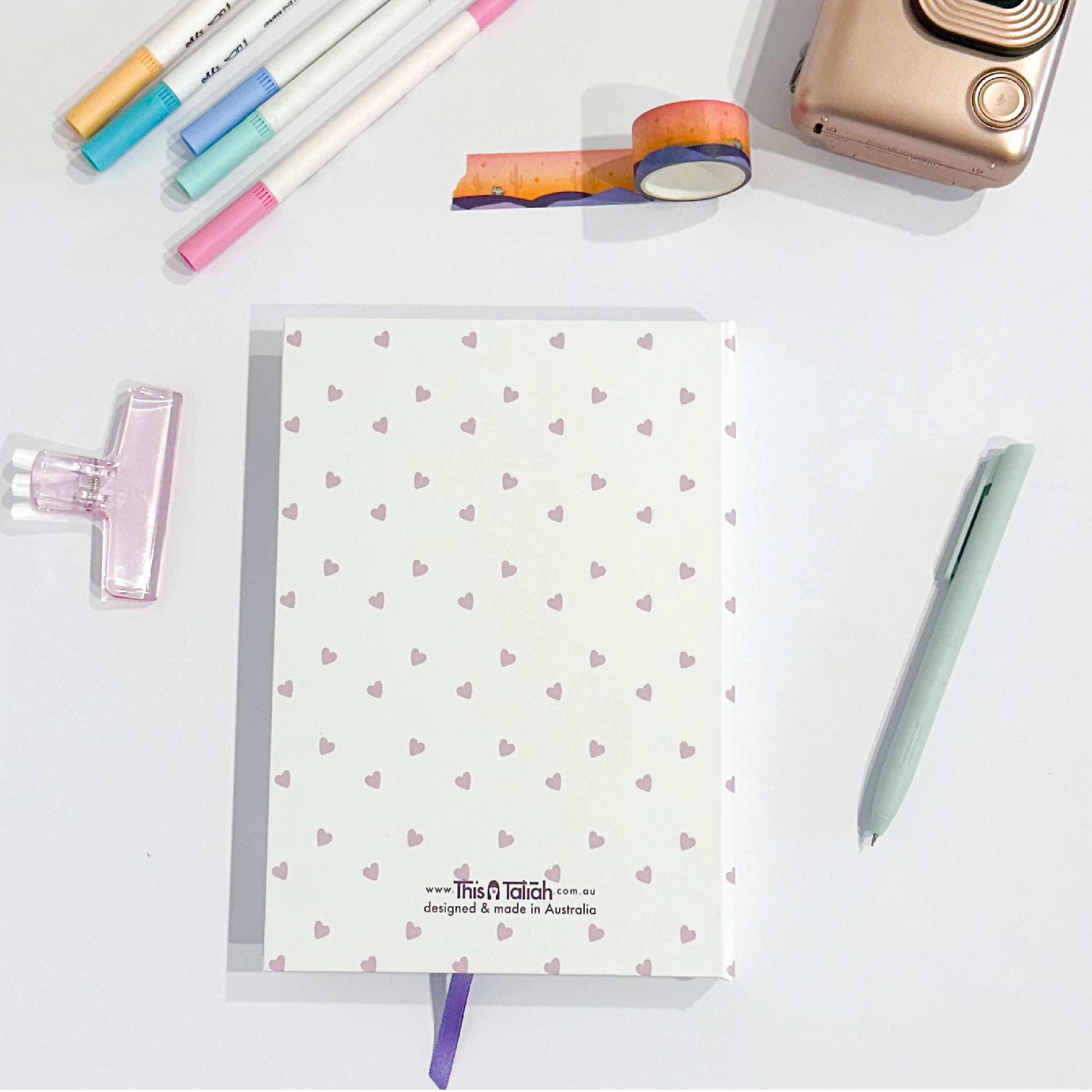 Mini-Purple Hearts Hand-Stitched Journal | Handmade Notebook Australia