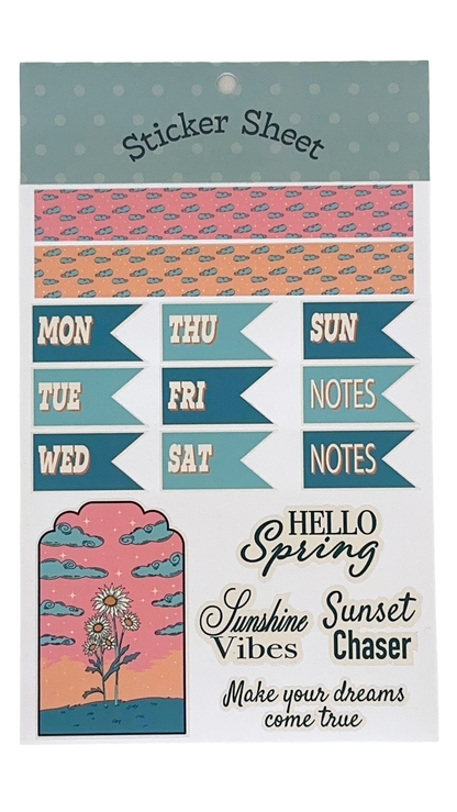 Sticker sheet with days of week with shades of green. 