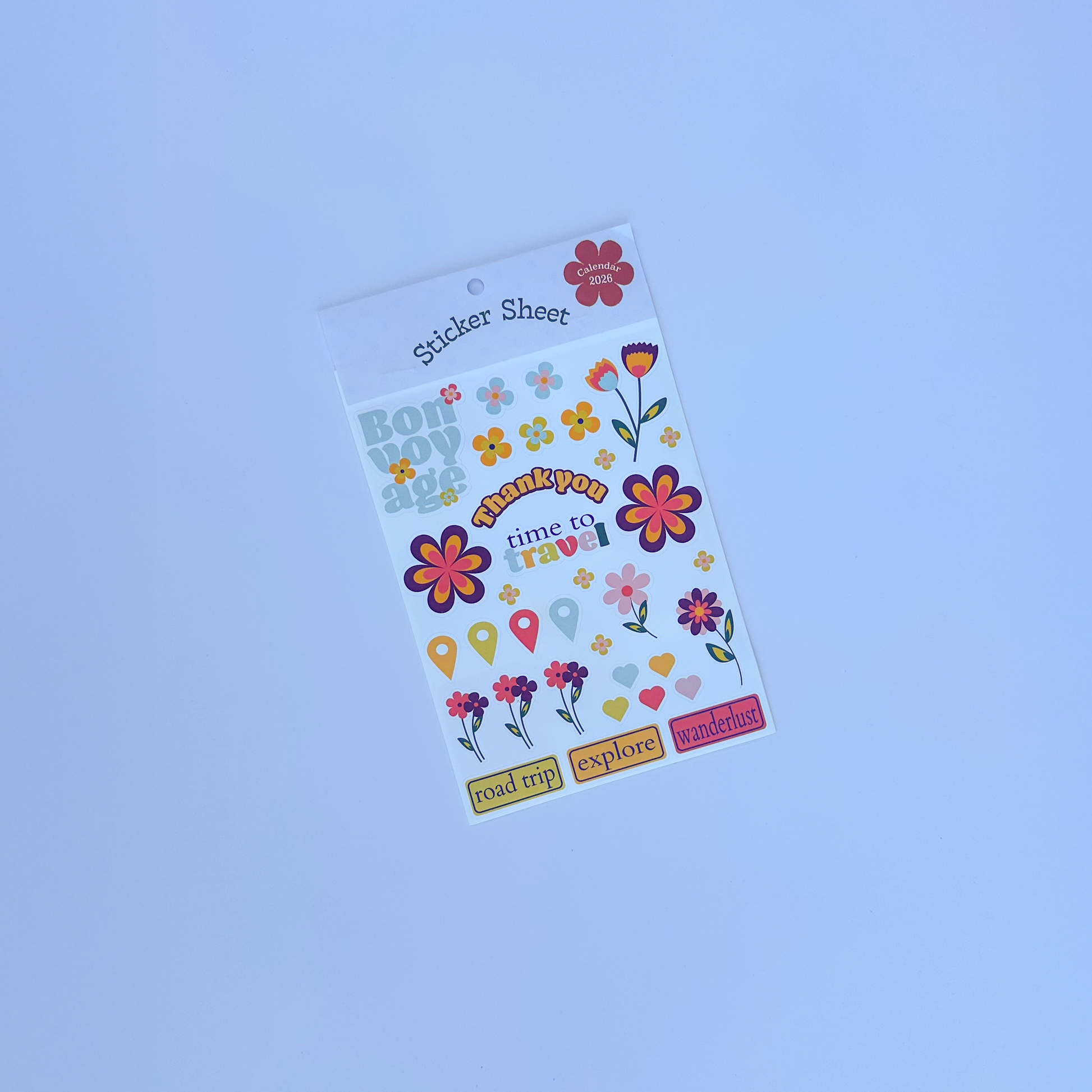 Sheet of colorful stickers with flowers on a white background